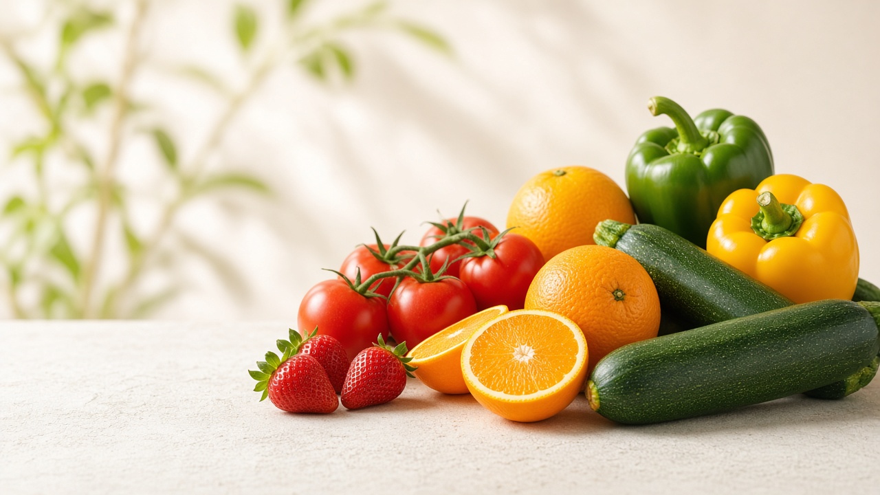 Composition de fruits et légumes frais — image illustrative
